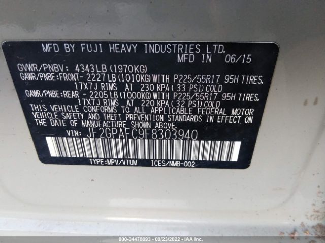 JF2GPAFC9F8303940 Subaru Xv Crosstrek Premium