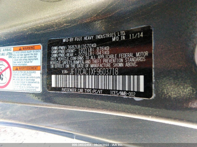 2015 Subaru BRZ, VIN: JF1ZCAC1XF9603718