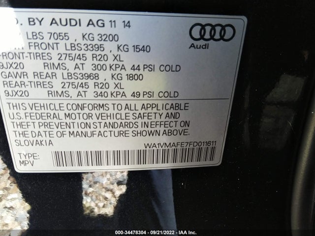 Audi Q7 3.0l Tdi Prestige 2015 WA1VMAFE7FD011611 Image 9