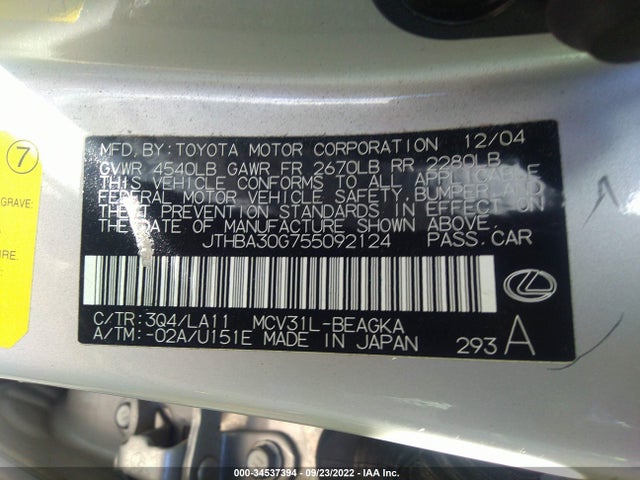 Lexus ES 330 2005 JTHBA30G755092124 Image 10