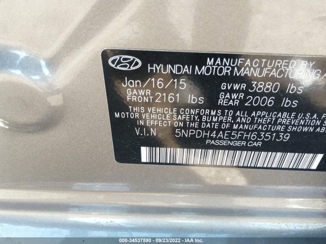 Hyundai ELANTRA SE 2015 5NPDH4AE5FH635139 Image 9