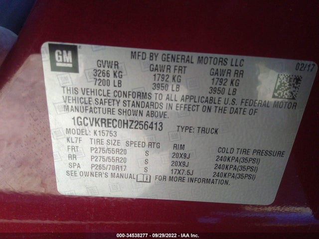 2017 CHEVROLET SILVERADO 1500 LT VIN: 1GCVKREC0HZ256413