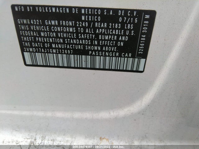 2016 Volkswagen Jetta, VIN: 3VWD17AJ1GM212697
