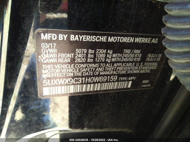 2017 BMW X3, VIN: 5UXWX9C31H0W69159