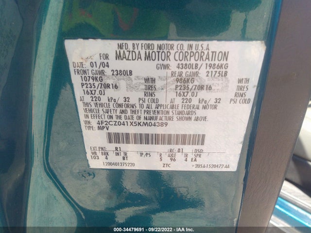2005 MAZDA TRIBUTE S VIN: 4F2CZ041X5KM04389