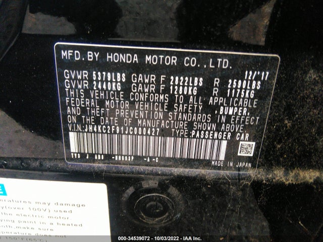 2018 Acura RLX, VIN: JH4KC2F91JC000427