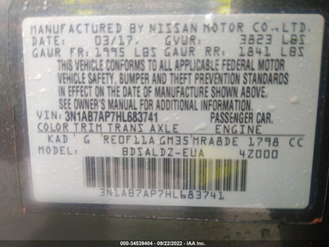 3N1AB7AP7HL683741 Nissan SENTRA SV