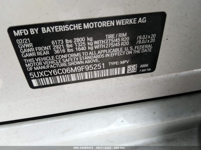 2021 BMW X6, VIN: 5UXCY6C06M9F95251