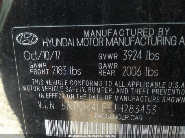 2018 HYUNDAI ELANTRA VALUE EDITION VIN: 5NPD84LF5JH283453