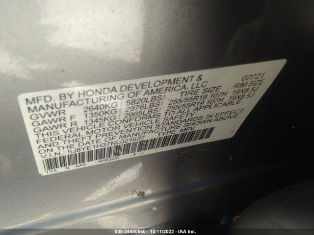 2022 Acura MDX, VIN: 5J8YE1H37NL021637