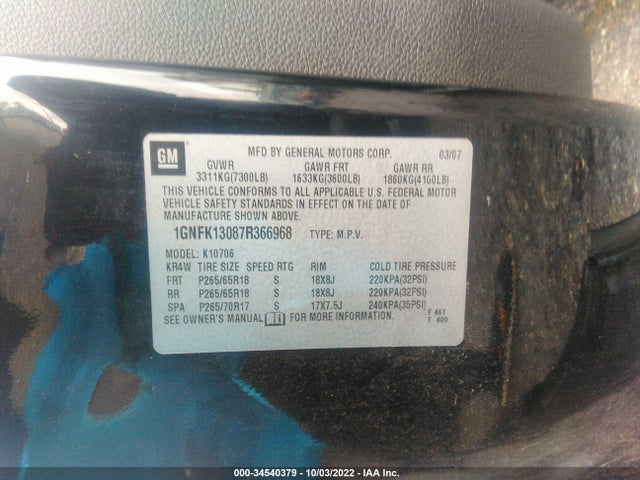 Chevrolet Tahoe Lt 2007 1GNFK13087R366968 Image 10