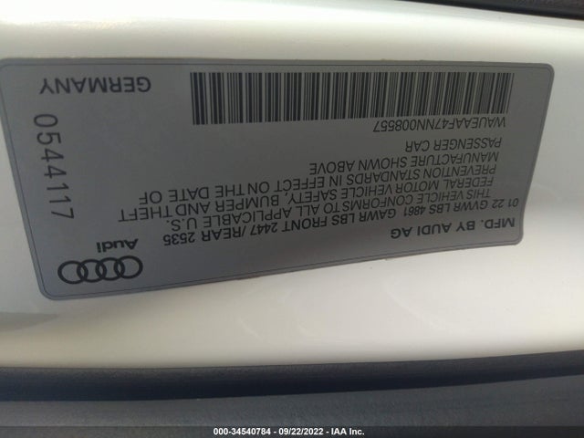 2022 Audi A4, VIN: WAUEAAF47NN008557