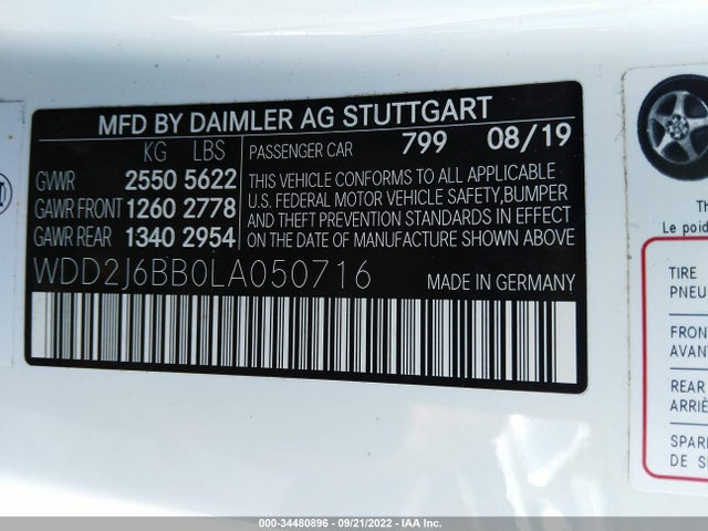 2020 Mercedes-Benz CLS-Class, VIN: WDD2J6BB0LA050716