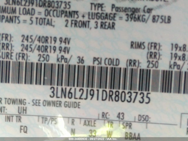 Lincoln MKZ 2013 3LN6L2J91DR803735 Image 10