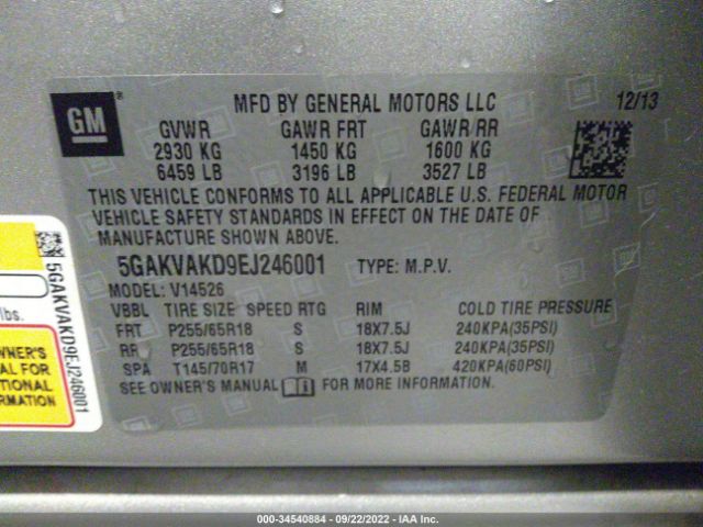 5GAKVAKD9EJ246001 Buick Enclave Convenience
