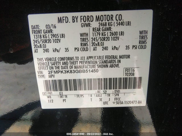 2016 Ford Edge, VIN: 2FMPK3K83GBB51450