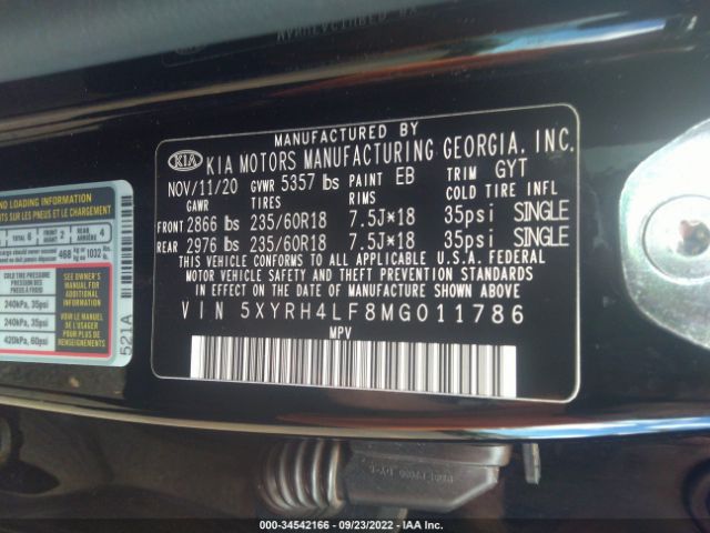 5XYRH4LF8MG011786 KIA SORENTO EX