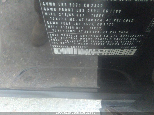 3VV2B7AX7KM158232 Volkswagen Tiguan Se/sel/sel R-line