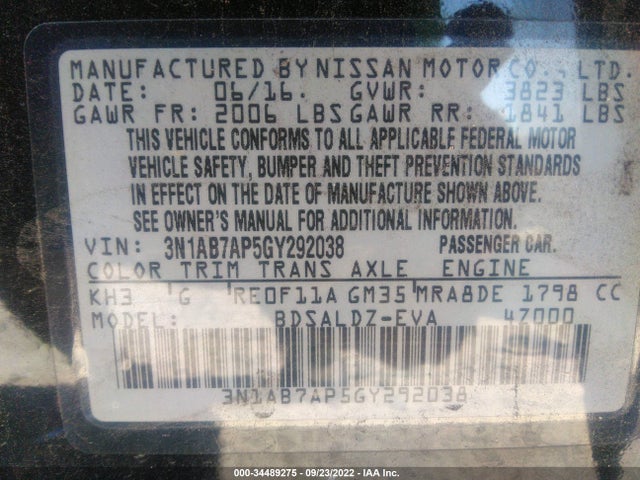 Nissan SENTRA SV 2016 3N1AB7AP5GY292038 Image 10