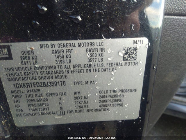 GMC Acadia Denali 2011 1GKKRTED2BJ359170 Image 9