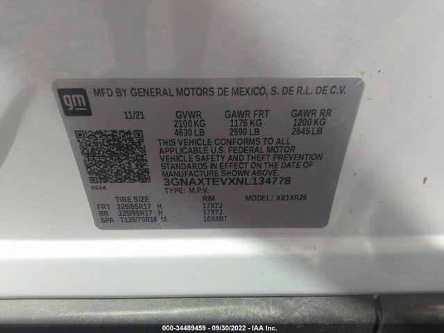 Chevrolet EQUINOX LT 2022 3GNAXTEVXNL134778 Image 9