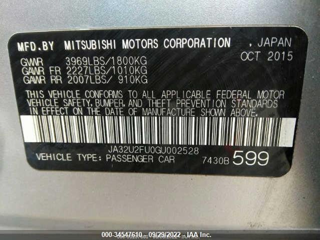 2016 MITSUBISHI LANCER ES VIN: JA32U2FU0GU002528