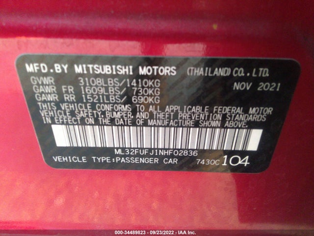 2022 Mitsubishi Mirage, VIN: ML32FUFJ1NHF02836