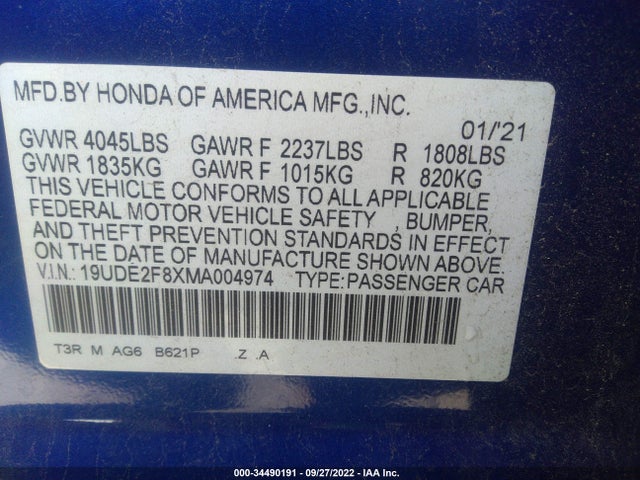 2021 Acura ILX, VIN: 19UDE2F8XMA004974