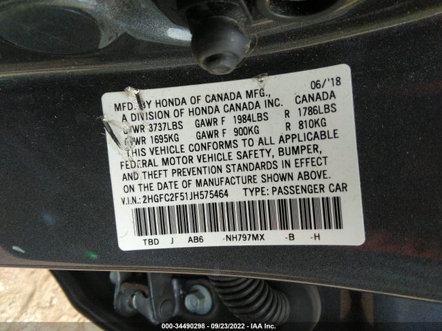 2018 HONDA CIVIC SEDAN LX VIN: 2HGFC2F51JH575464