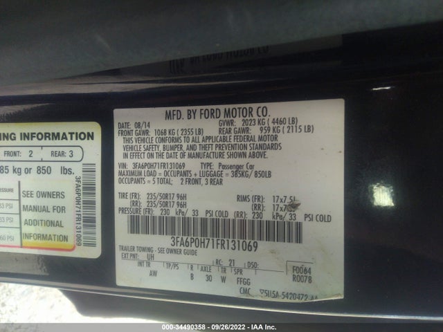 2015 FORD FUSION SE VIN: 3FA6P0H71FR131069