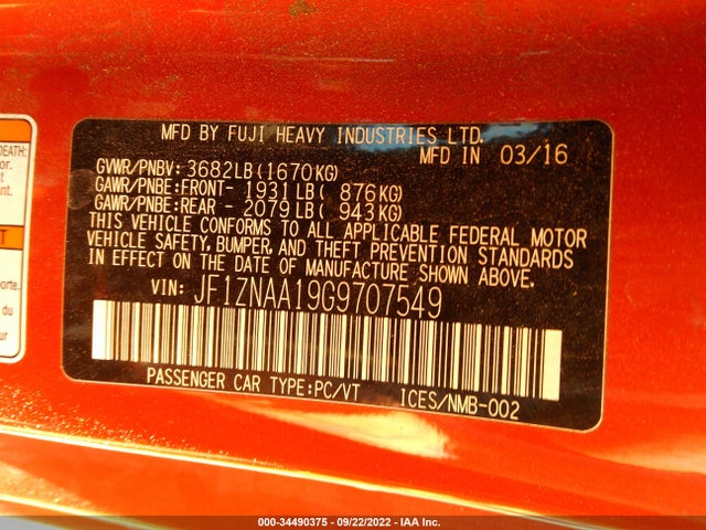 2016 Scion FR-S, VIN: JF1ZNAA19G9707549