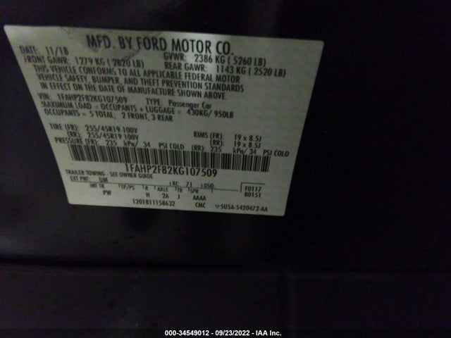 2019 Ford Taurus, VIN: 1FAHP2F82KG107509
