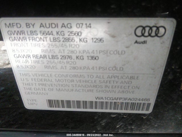 2015 Audi SQ5, VIN: WA1CGAFP3FA024468