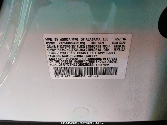 5FRYD3H27GB020383 Acura MDX