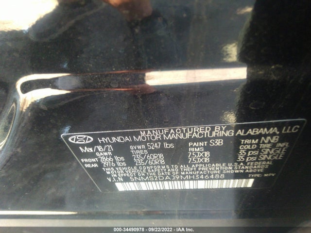 2021 Hyundai Santa Fe, VIN: 5NMS2DAJ9MH346488