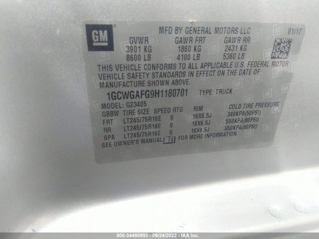 Chevrolet EXPRESS CARGO VAN 2017 1GCWGAFG9H1180701 Image 10