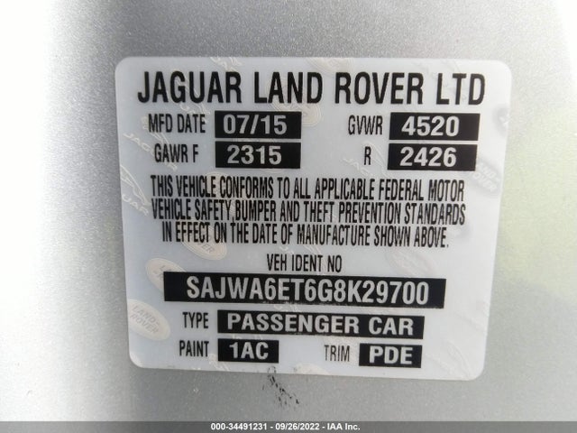 2016 Jaguar F-TYPE, VIN: SAJWA6ET6G8K29700