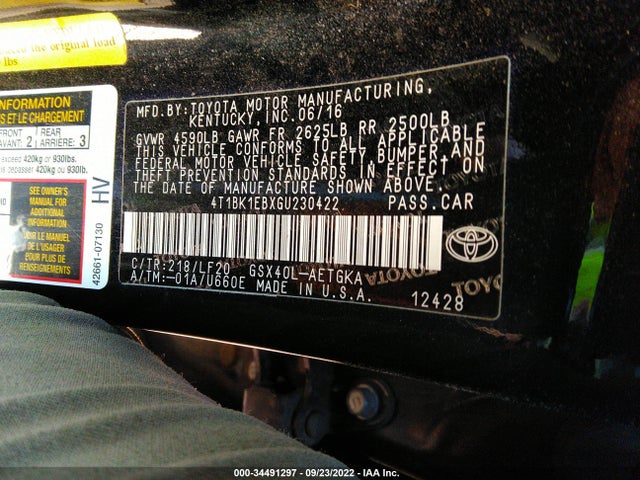 2016 Toyota Avalon, VIN: 4T1BK1EBXGU230422