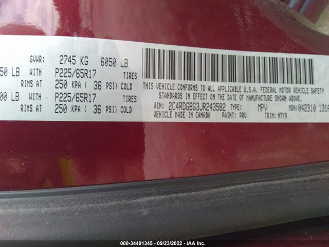2018 Dodge Grand Caravan, VIN: 2C4RDGBG3JR243582