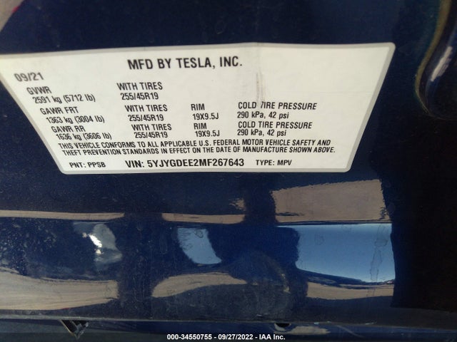 Tesla Model Y Long Range 2021 5YJYGDEE2MF267643 Image 10