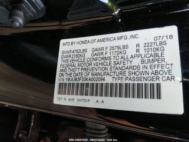 2019 Acura TLX, VIN: 19UUB3F33KA002094