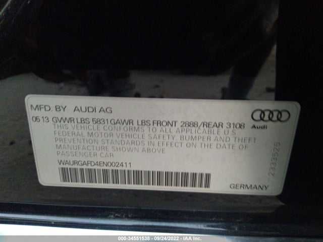2014 Audi A8, VIN: WAURGAFD4EN002411