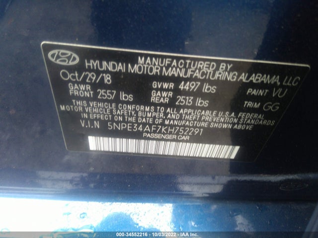 Hyundai SONATA SEL 2019 5NPE34AF7KH752291 Image 10