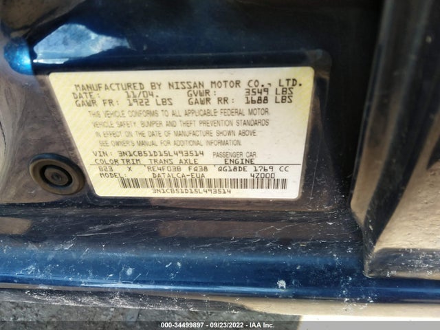 2005 NISSAN SENTRA 1.8 VIN: 3N1CB51D15L493514