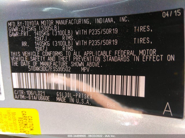 Toyota SIENNA SE 2015 5TDXK3DC7FS599502 Image 9