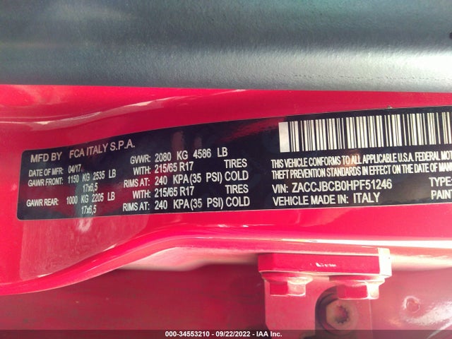 2017 Jeep Renegade, VIN: ZACCJBCB0HPF51246