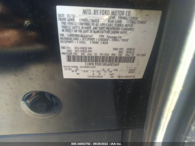 Lincoln MKS 2011 1LNHL9DR1BG600569 Image 9