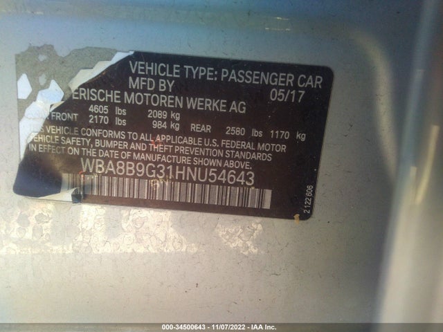 2017 BMW 3 SERIES 330I VIN: WBA8B9G31HNU54643