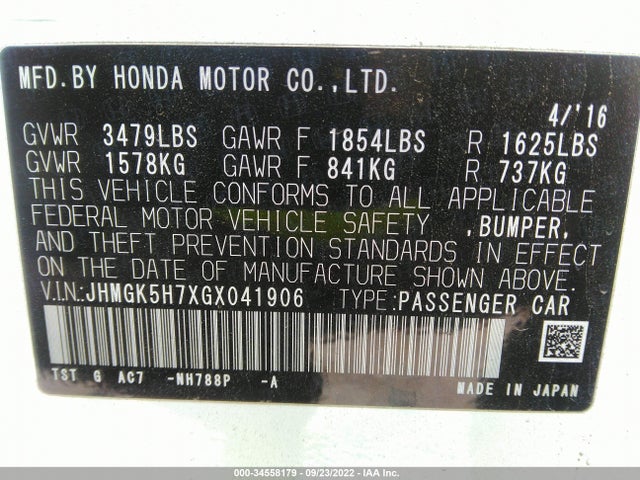 2016 Honda Fit, VIN: JHMGK5H7XGX041906
