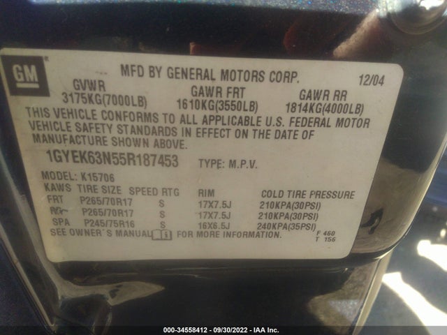 Cadillac Escalade 2005 1GYEK63N55R187453 Image 9